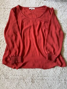 Loft Burnt-Orange color Long-Sleeve Smocked Cuff Blouse size 22